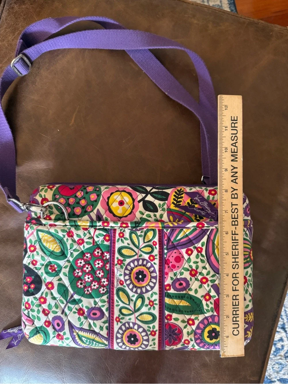 Vera Bradley Multicolor Floral Quilted Crossbody with Purple Strap